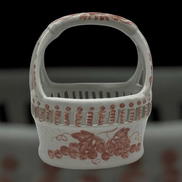 Nora Fenton Designs Ceramic White and Pink Basket Grape Pattern Made in Thailand - Picture 16 of 16